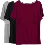 Short sleeve nursing t-shirts 3 pack in wine, black and grey