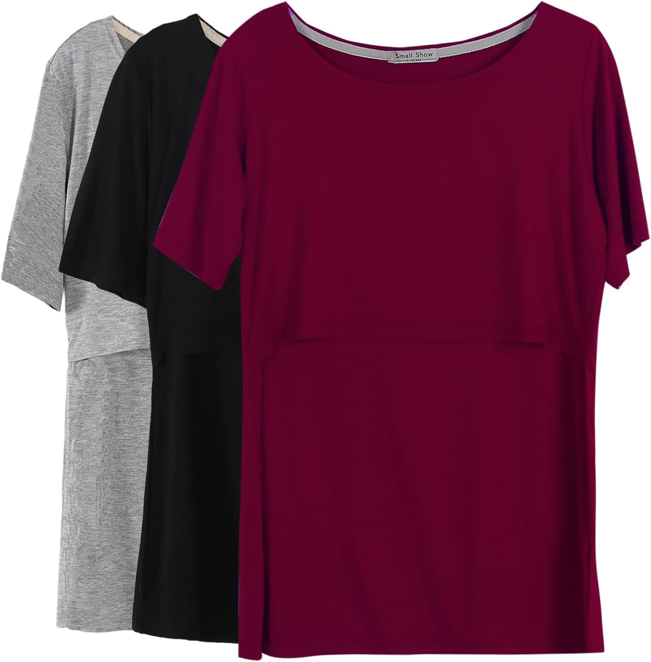 61YUKQ99y9L._AC_SL1500_.jpg Short sleeve nursing t-shirts 3 pack in wine, black and grey