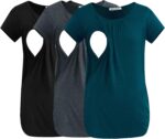 Black, deep grey and teal short sleeve breastfeeding tops