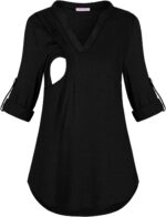 Black nursing tunic with roll up sleeves