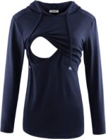 Navy blue nursing hoodie with drawstring hood