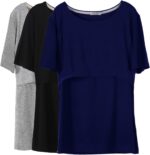 Navy layered breastfeeding top with grey and black tees
