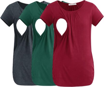 Deep grey, deep green and wine nursing tops 3 pack