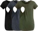 Black, deep grey and army green ruched nursing shirts
