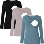 Black, taupe and dusty blue maternity nursing shirts