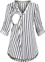 Black and white vertical stripe nursing blouse
