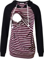 Black raglan hoodie with burgundy stripe nursing panel