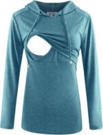 Turquoise blue maternity hoodie with wrap layer