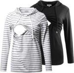 White grey stripe and black nursing hoodie set