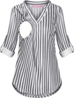 Grey and white stripe breastfeeding tunic top