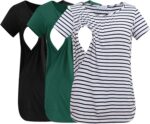 Black, deep green and white stripe ruched nursing tops