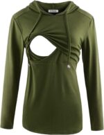 Olive green nursing hoodie with wrap front