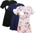 Black, navy and pink rose print v neck nursing tees
