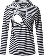 Black and white stripe maternity nursing hoodie