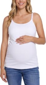 White nursing cami tank with denim front view