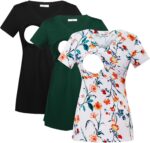 Black, deep green and white floral v neck nursing tees