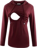 Burgundy red nursing sweatshirt with hood