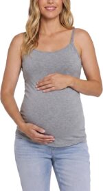 Heather grey clip down maternity tank with jeans
