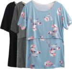 Light blue floral nursing top with grey and black tees