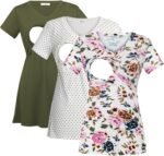 Army green, white dot and floral nursing tops 3 pack