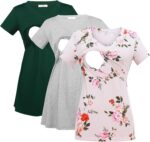 Deep green, light grey and pink floral breastfeeding tops
