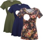Army green, navy and dark floral breastfeeding tops set