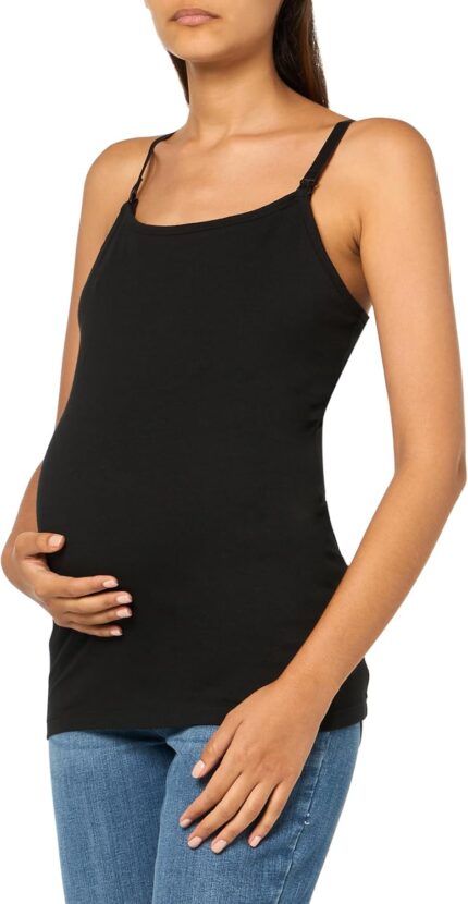 Pregnant woman wearing black maternity nursing cami