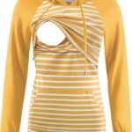 Nursing hoodie for breastfeeding in yellow and white stripe