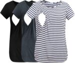 Black, deep grey and white stripe nursing t-shirts