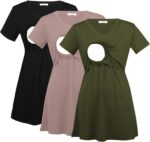 Olive green nursing tee with black and mauve tops