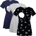 Black daisy print nursing top with navy and grey tees