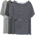 Black striped nursing t-shirt with dim grey and light grey tees