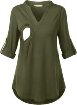 Olive green notch V-neck nursing blouse