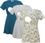 Teal, light grey and yellow floral breastfeeding tops
