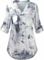 Grey and white tie-dye nursing tunic with rolled sleeves