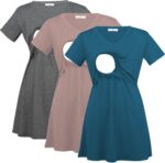 Teal nursing top with grey and mauve maternity tees