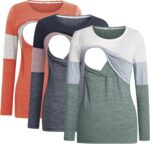 Orange, navy and grey green colorblock nursing tops