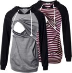 Grey raglan and burgundy stripe nursing hoodies set