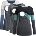 Black and teal colorblock nursing shirt with navy and grey