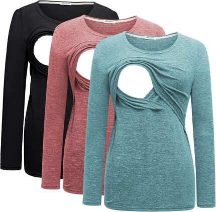 Black, coral and teal long sleeve nursing shirts
