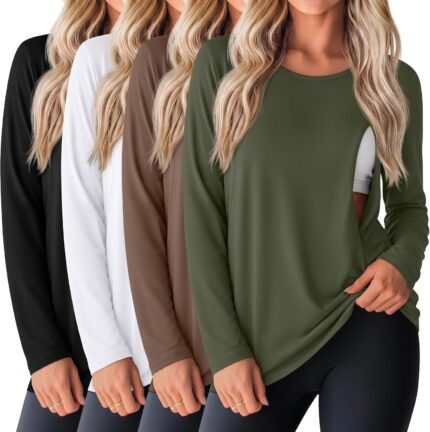 Hidden zipper nursing tops 4 pack in army green, coffee, white and black