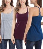 Models in grey, burgundy and teal nursing camisoles