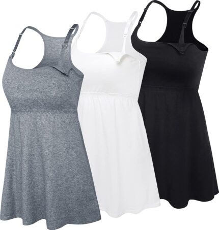 Cotton nursing tank tops 3 pack in grey, white and black