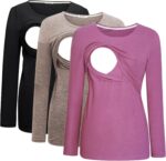 Black, taupe and magenta long sleeve breastfeeding tops
