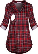 Red and black plaid breastfeeding tunic top