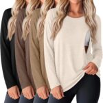 Beige long sleeve nursing top with camel, brown and black