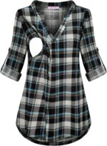 Blue and black plaid maternity nursing blouse