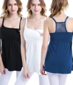 Models in black, white and blue nursing tanks