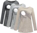 Charcoal, grey and oatmeal long sleeve nursing tops