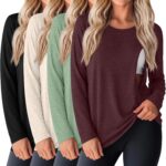 Wine red long sleeve nursing top with light green and beige